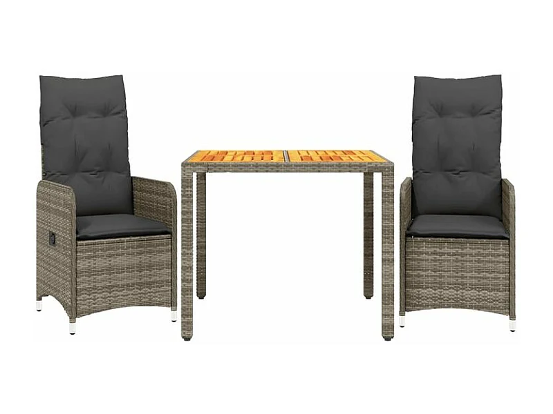 Ensemble de bistro de jardin 3 pcs coussins gris poly rotin