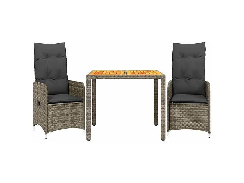 Ensemble de bistro de jardin 3 pcs coussins gris poly rotin