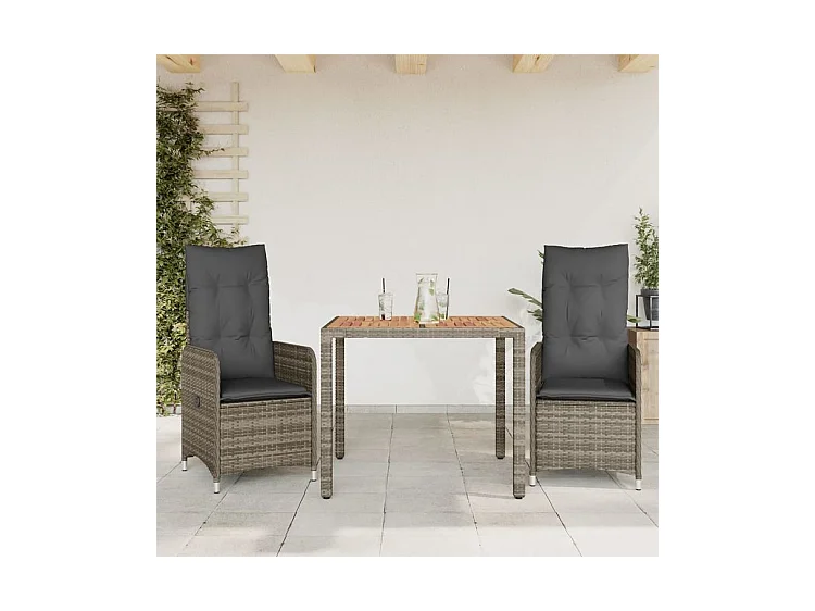 Ensemble de bistro de jardin 3 pcs coussins gris poly rotin
