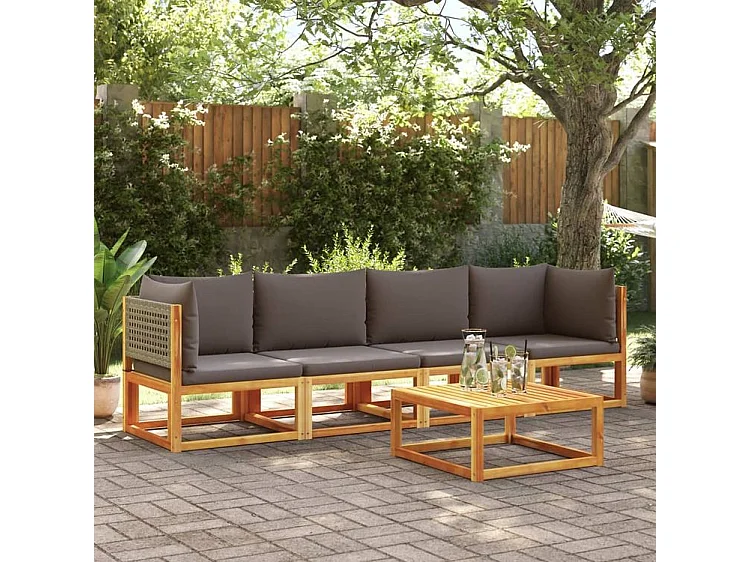 Salon de jardin avec coussins 4 pcs bois d'acacia massif