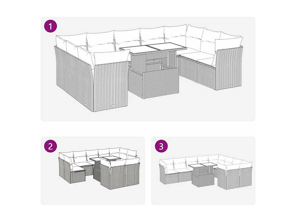 Salon de jardin 10 pcs avec coussins marron résine tressée