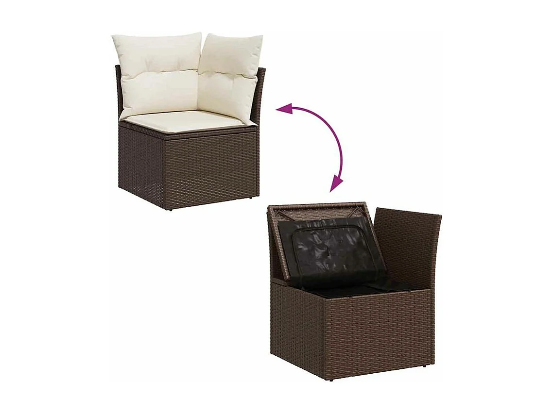 Salon de jardin 10 pcs avec coussins marron résine tressée