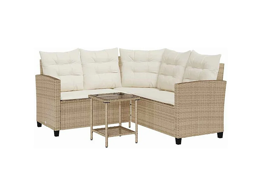 Canapé de jardin avec table et coussins en forme de L beige
