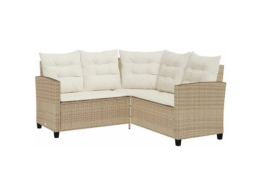 Canapé de jardin avec table et coussins en forme de L beige