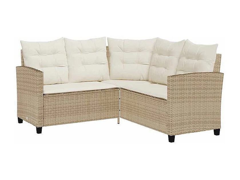 Canapé de jardin avec table et coussins en forme de L beige