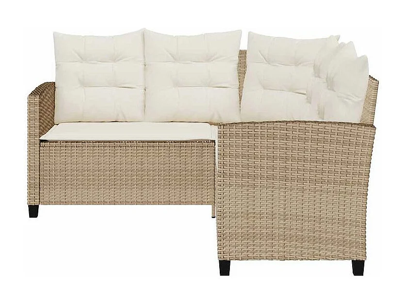 Canapé de jardin avec table et coussins en forme de L beige