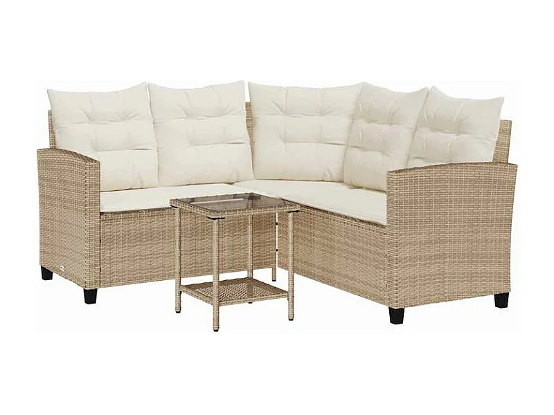 Canapé de jardin avec table et coussins en forme de L beige