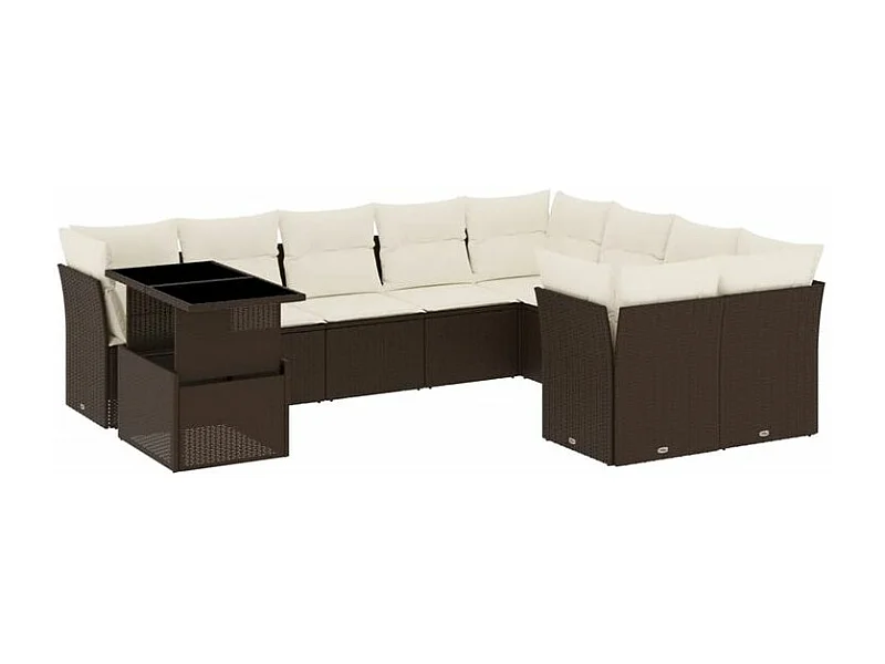 Salon de jardin 10 pcs avec coussins marron résine tressée