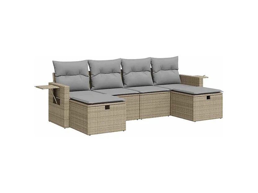 Salon de jardin avec coussins 6 pcs beige résine tressée