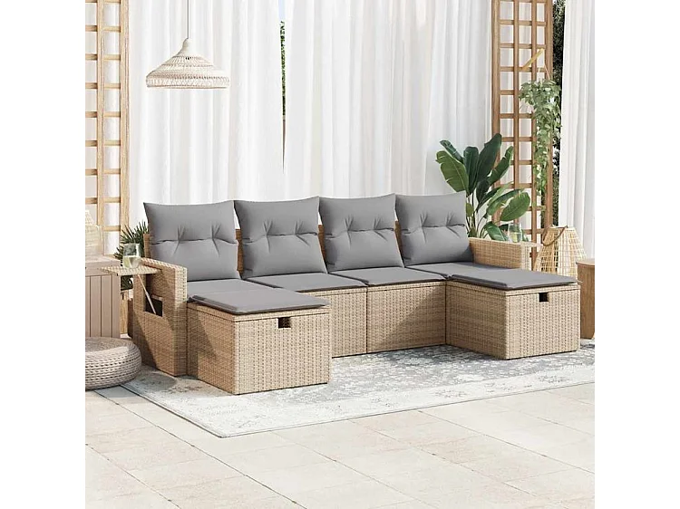 Salon de jardin avec coussins 6 pcs beige résine tressée