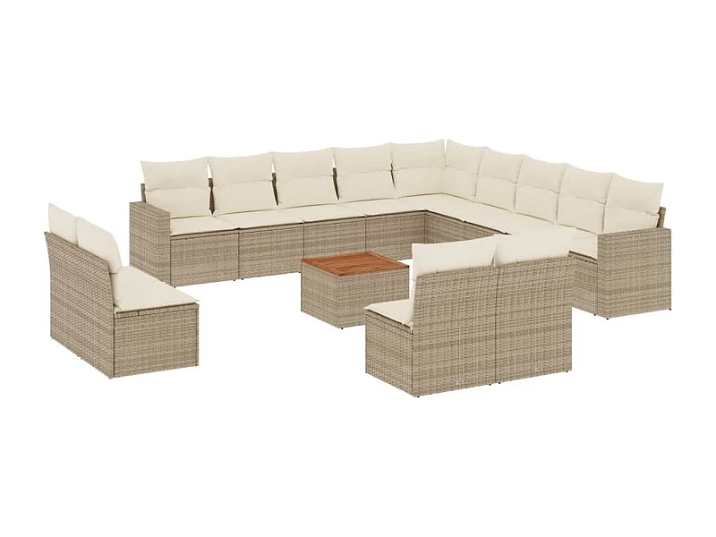 Salon de jardin avec coussins 14 pcs beige résine tressée