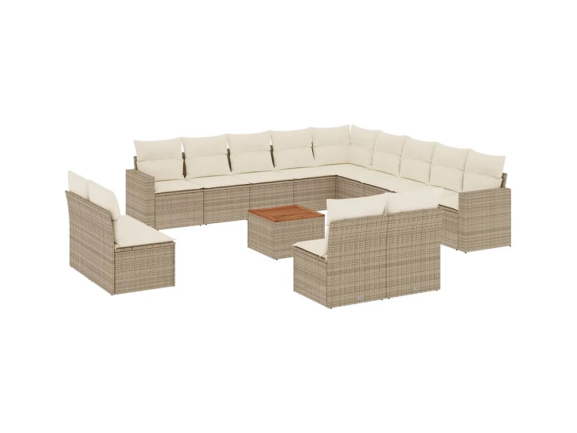Salon de jardin avec coussins 14 pcs beige résine tressée