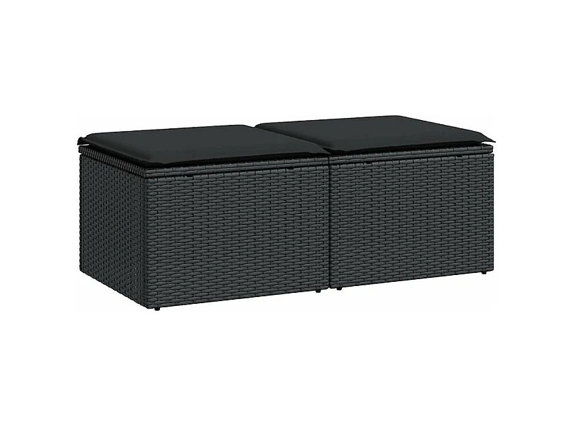 Salon de jardin avec coussins 2 pcs noir résine tressée acacia