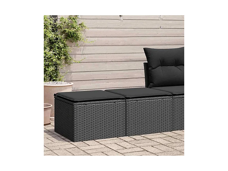 Salon de jardin avec coussins 2 pcs noir résine tressée acacia