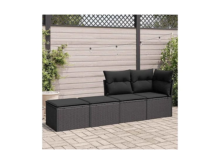 Salon de jardin avec coussins 2 pcs noir résine tressée acacia
