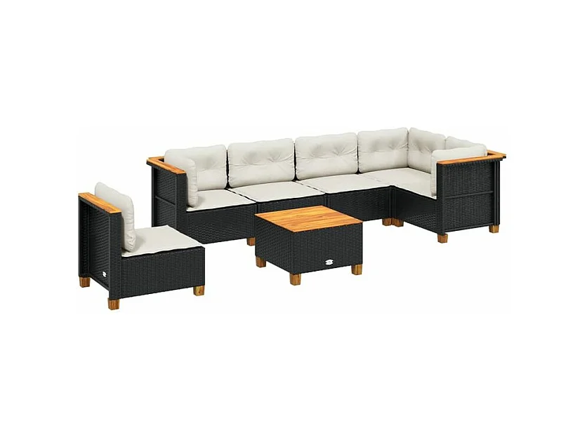 Salon de jardin 7 pcs avec coussins noir résine tressée