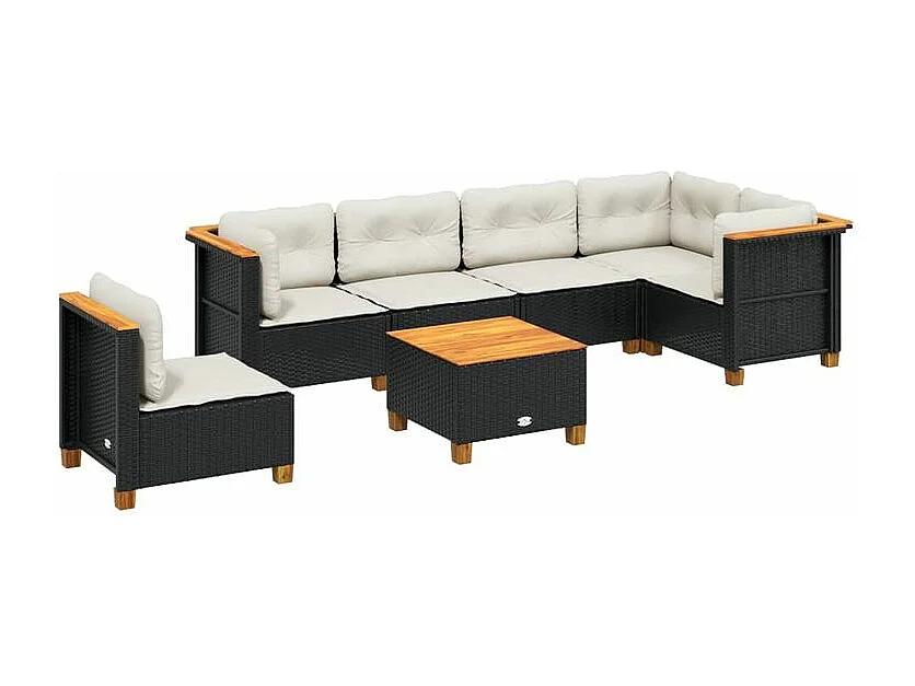 Salon de jardin 7 pcs avec coussins noir résine tressée