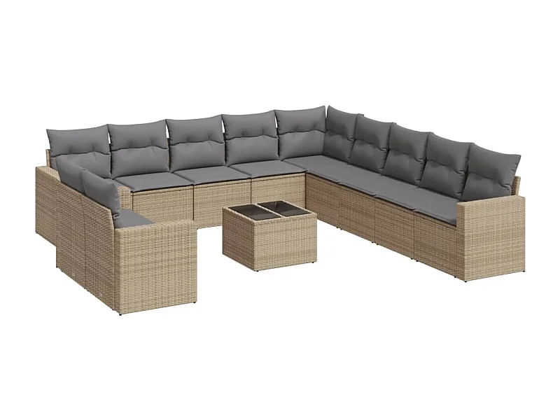 Salon de jardin avec coussins 12 pcs beige résine tressée