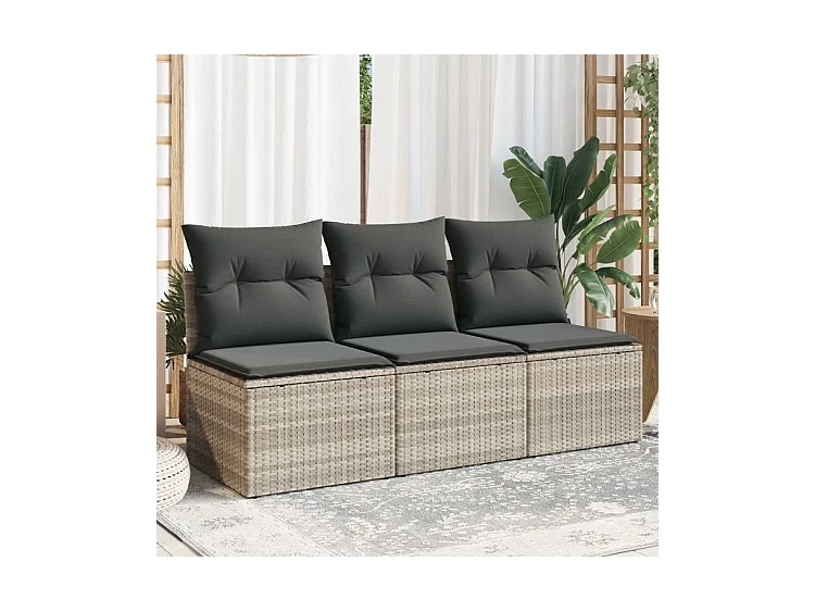 Canapé de jardin et coussins 3 places gris clair résine tressée