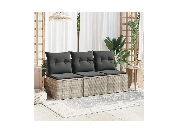 Canapé de jardin et coussins 3 places gris clair résine tressée