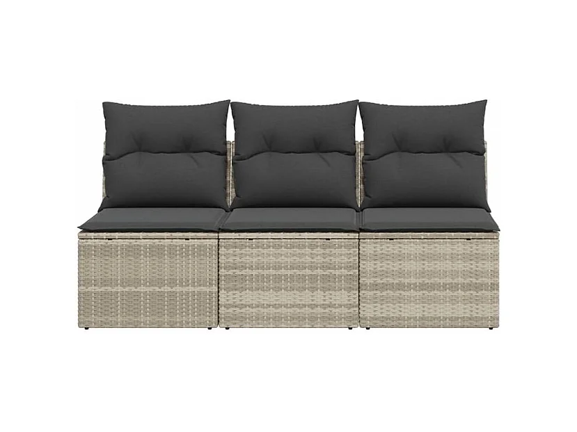 Canapé de jardin et coussins 3 places gris clair résine tressée