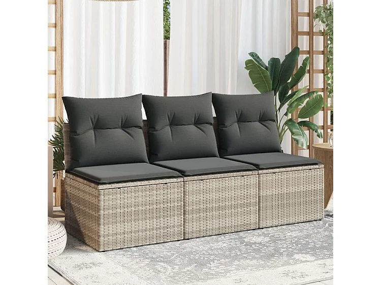 Canapé de jardin et coussins 3 places gris clair résine tressée
