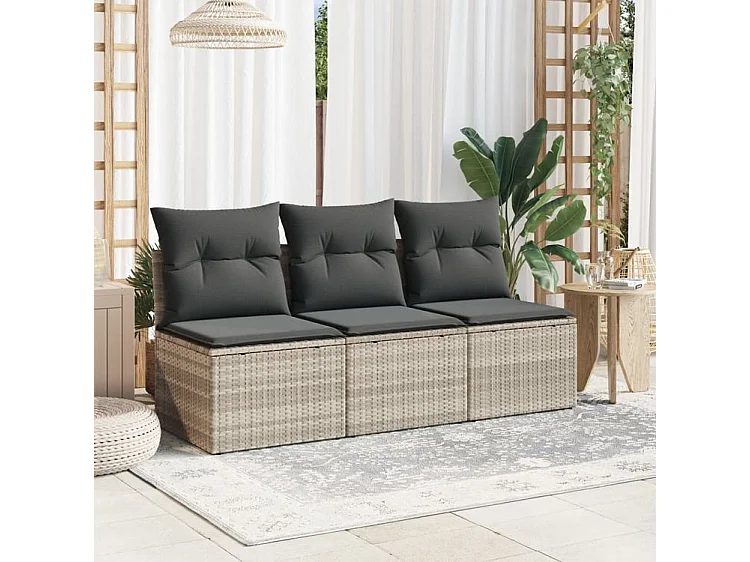 Canapé de jardin et coussins 3 places gris clair résine tressée