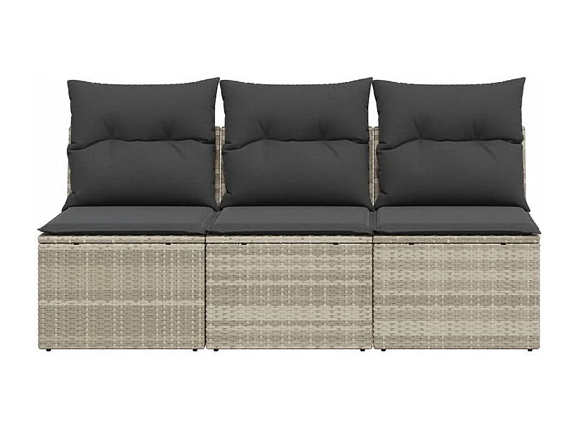 Canapé de jardin et coussins 3 places gris clair résine tressée