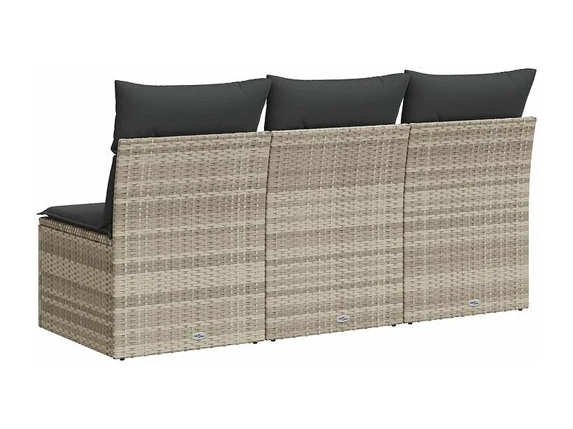 Canapé de jardin et coussins 3 places gris clair résine tressée