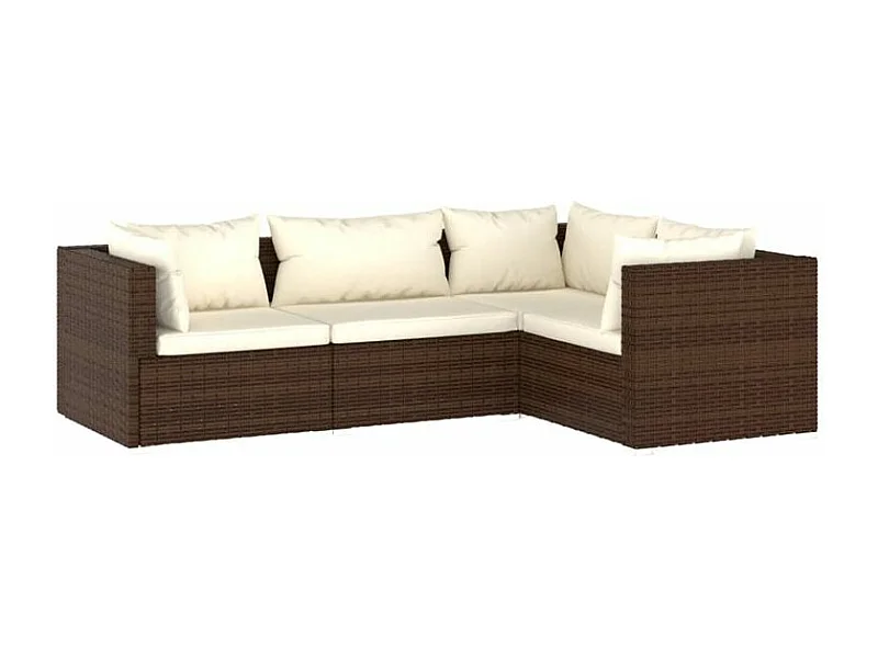 Salon de jardin 4 pcs avec coussins Résine tressée Marron