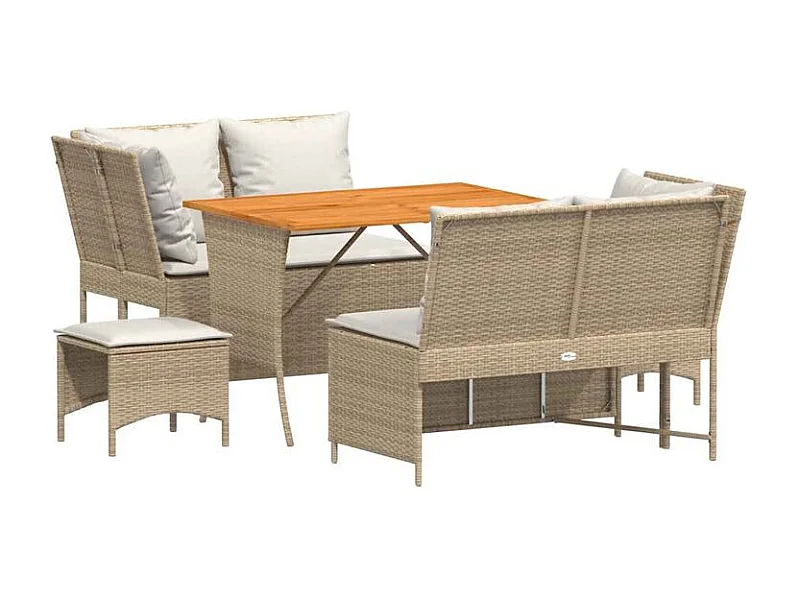 Salon de jardin avec coussins 5 pcs beige résine tressée