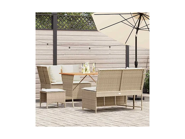Salon de jardin avec coussins 5 pcs beige résine tressée