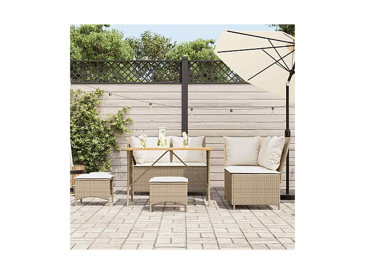 Salon de jardin avec coussins 5 pcs beige résine tressée