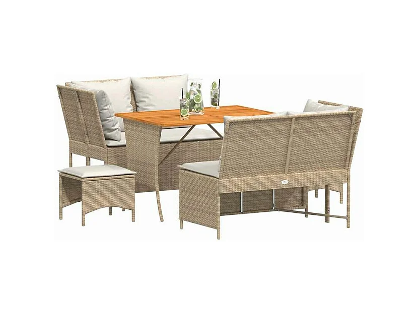 Salon de jardin avec coussins 5 pcs beige résine tressée
