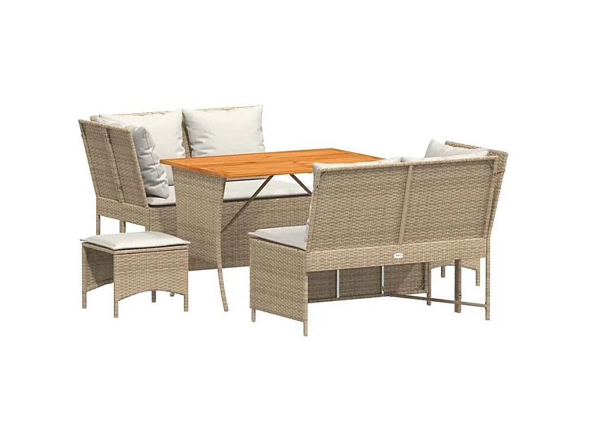 Salon de jardin avec coussins 5 pcs beige résine tressée