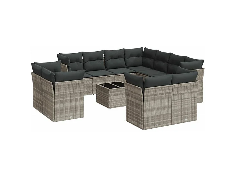 Salon de jardin avec coussins 12 pcs gris clair résine tressée