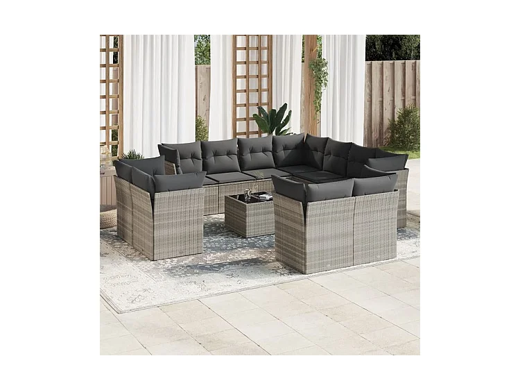 Salon de jardin avec coussins 12 pcs gris clair résine tressée