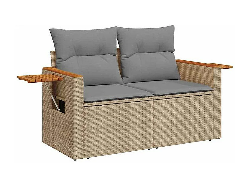 Salon de jardin 6 pcs avec coussins beige résine tressée acacia