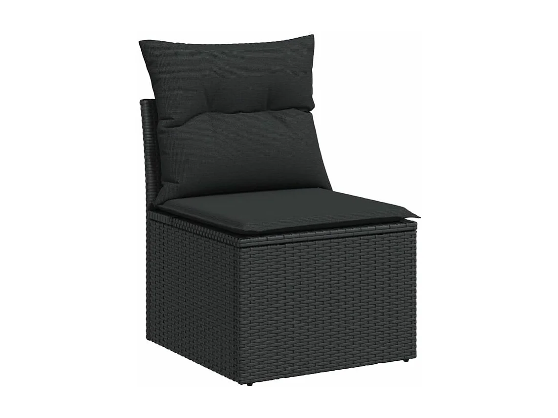 Salon de jardin 8 pcs avec coussins noir résine tressée