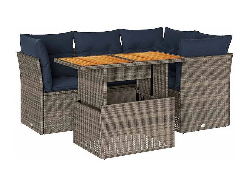 Salon de jardin 5 pcs avec coussins gris résine tressée