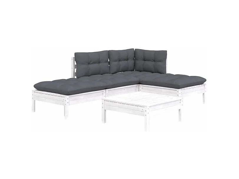 Salon de jardin 5 pcs avec coussins blanc bois de pin