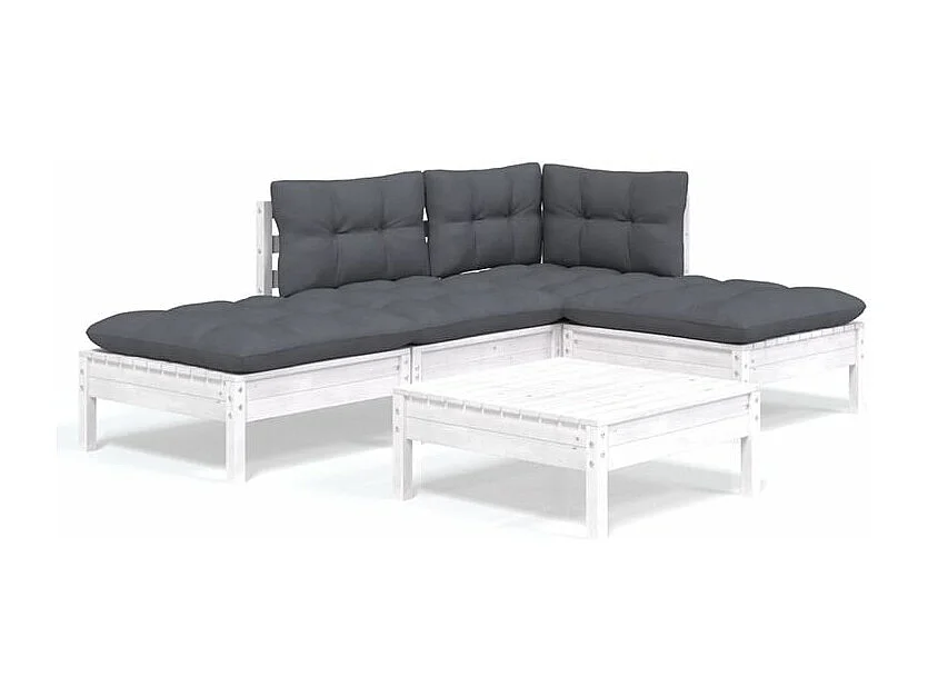 Salon de jardin 5 pcs avec coussins blanc bois de pin