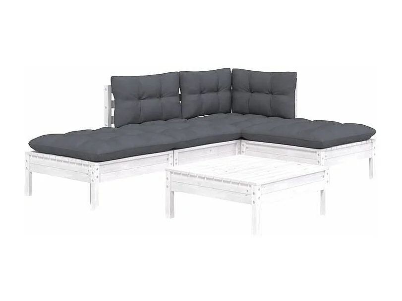 Salon de jardin 5 pcs avec coussins blanc bois de pin