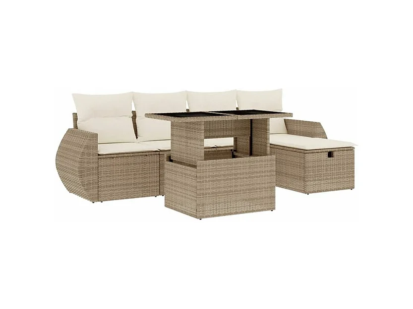 Salon de jardin avec coussins 6 pcs beige résine tressée