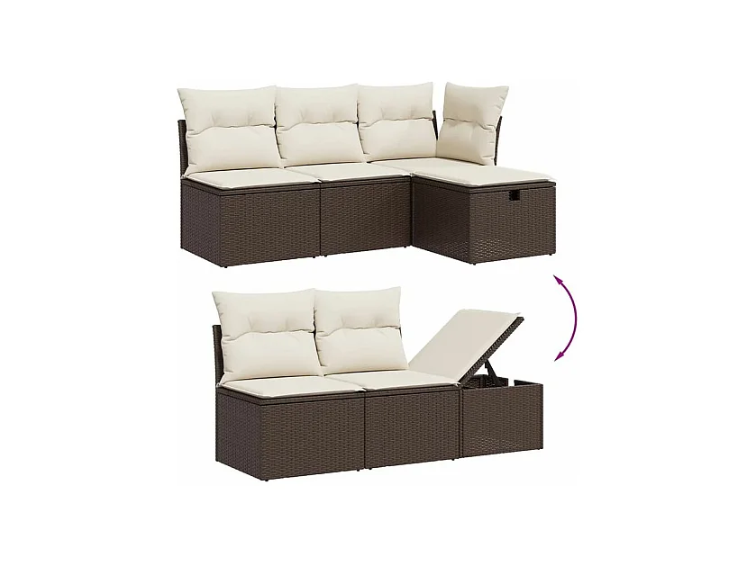 Salon de jardin avec coussins 6 pcs marron résine tressée