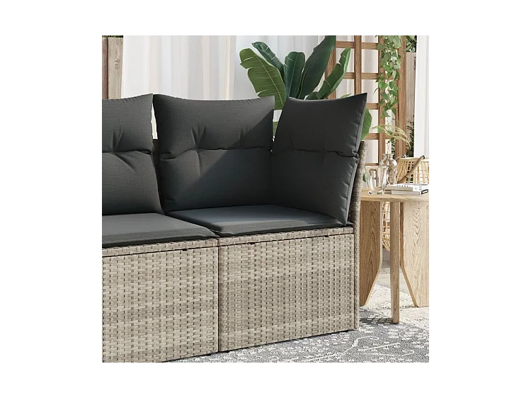 Canapé d'angle de jardin et coussins gris clair résine tressée