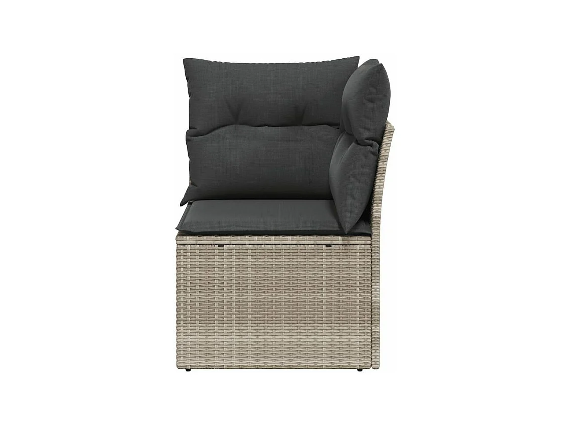 Canapé d'angle de jardin et coussins gris clair résine tressée