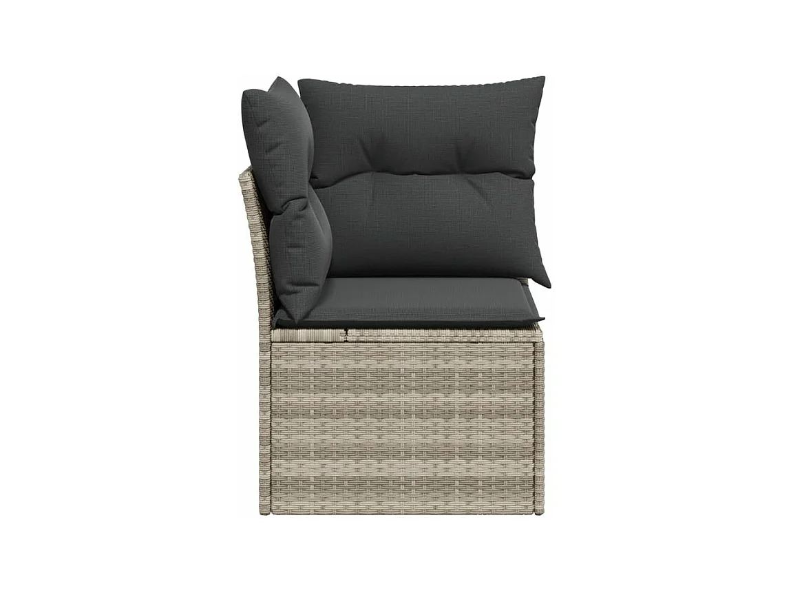 Canapé d'angle de jardin et coussins gris clair résine tressée