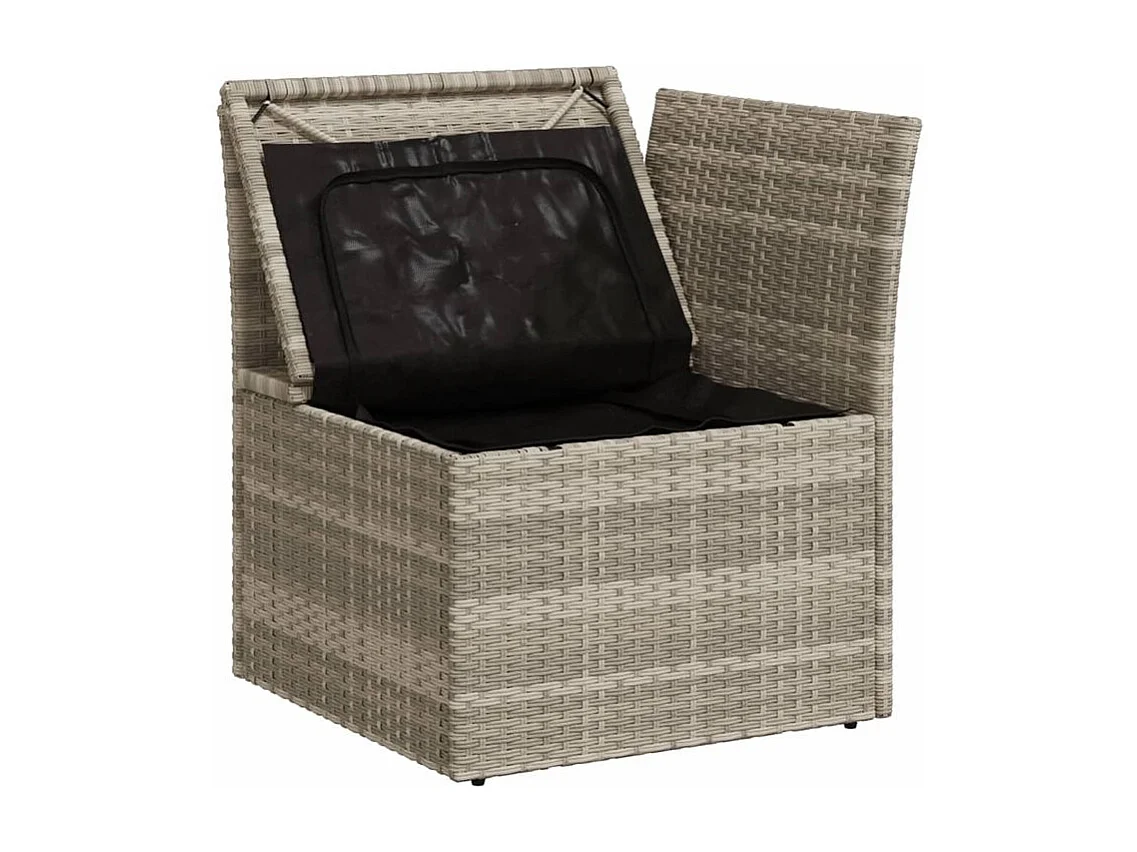 Canapé d'angle de jardin et coussins gris clair résine tressée