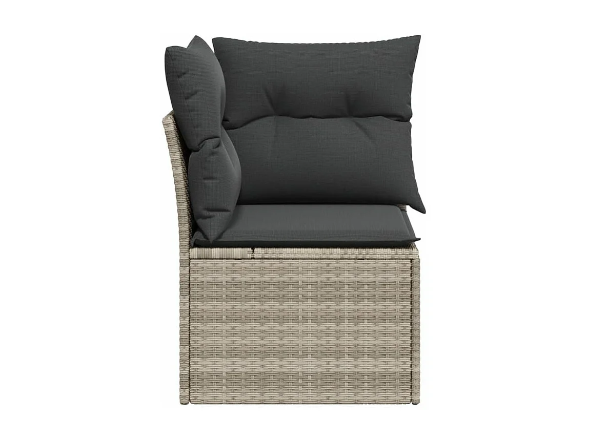 Canapé d'angle de jardin et coussins gris clair résine tressée